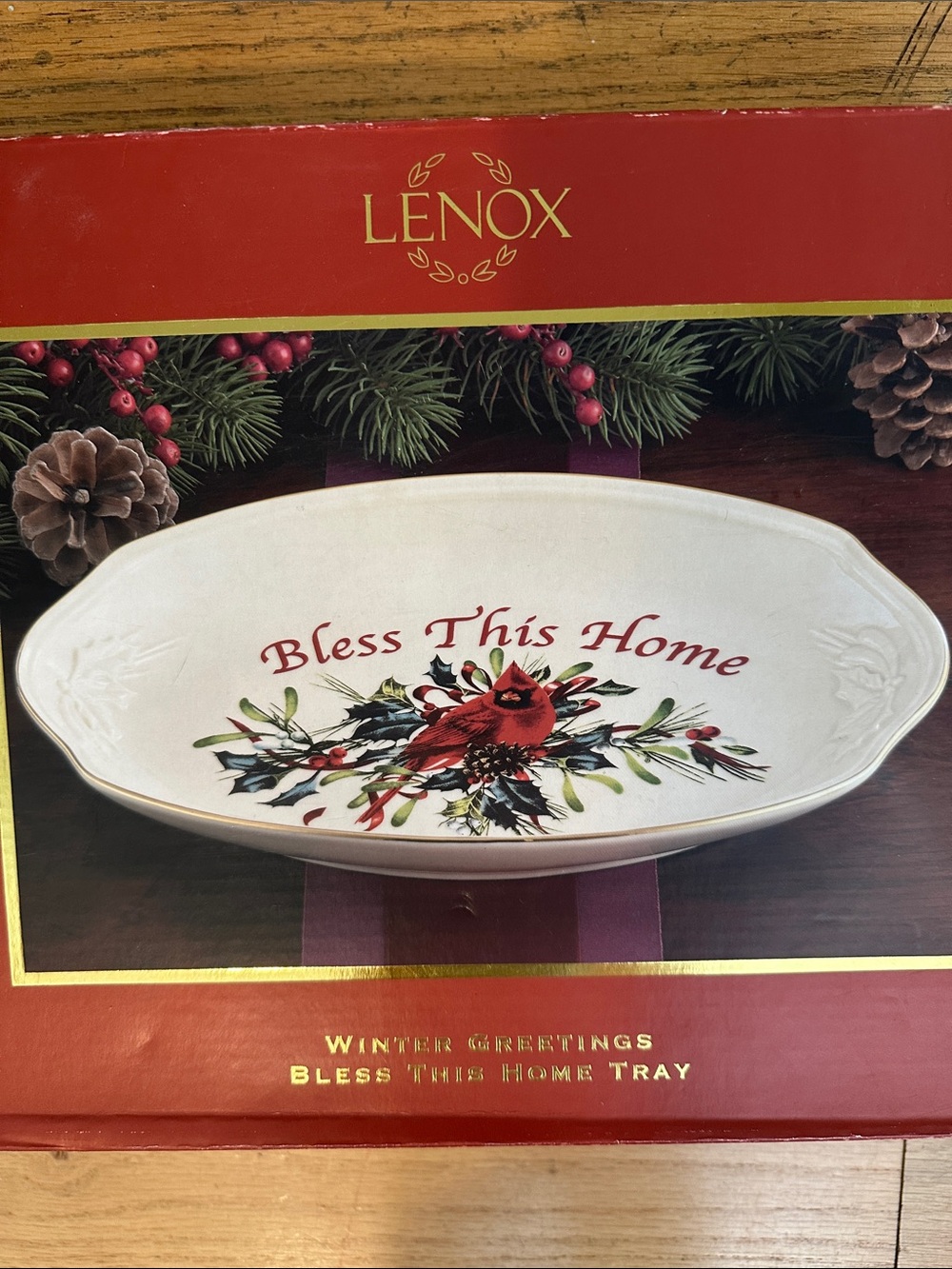 Lenox Winter Greetings “Bless this home” tray. New in box.